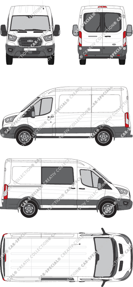 Ford Transit, furgone, L2H2, Heck verglast, rechts teilverglast, Rear Wing Doors, 1 Sliding Door (2019)