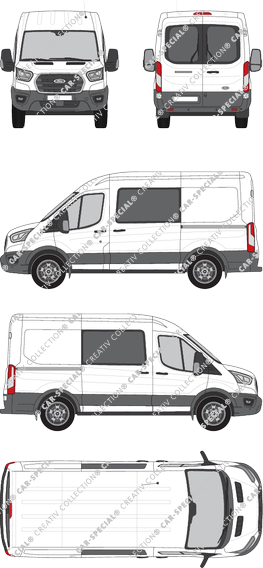 Ford Transit, Kastenwagen, L2H2, Heck verglast, Doppelkabine, Rear Wing Doors, 2 Sliding Doors (2019)