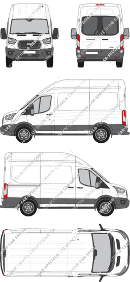 Ford Transit, van/transporter, L2H3, rear window, Rear Wing Doors, 1 Sliding Door (2019)
