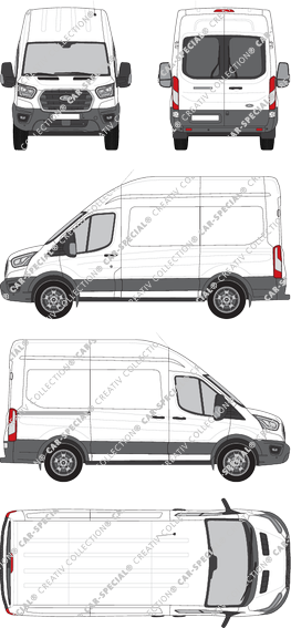 Ford Transit, furgone, L2H3, vitre arrière, Rear Wing Doors, 1 Sliding Door (2019)