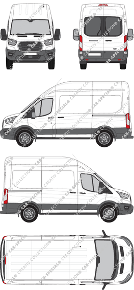 Ford Transit, furgone, L2H3, vitre arrière, Rear Wing Doors, 2 Sliding Doors (2019)