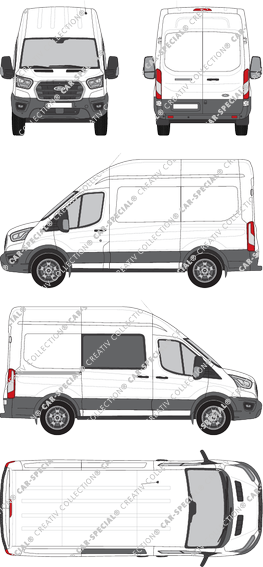 Ford Transit, van/transporter, L2H3, rechts teilverglast, Rear Wing Doors, 1 Sliding Door (2019)