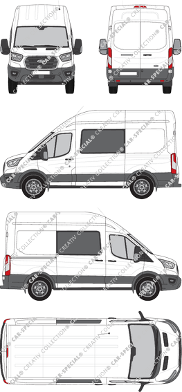 Ford Transit, van/transporter, L2H3, double cab, Rear Wing Doors, 1 Sliding Door (2019)