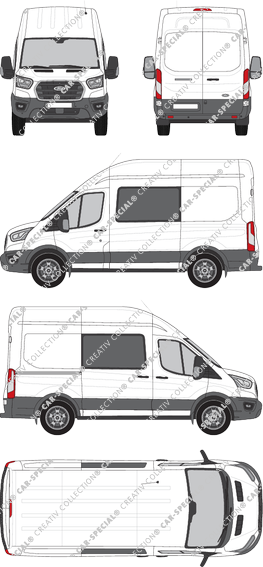 Ford Transit, Kastenwagen, L2H3, Doppelkabine, Rear Wing Doors, 1 Sliding Door (2019)