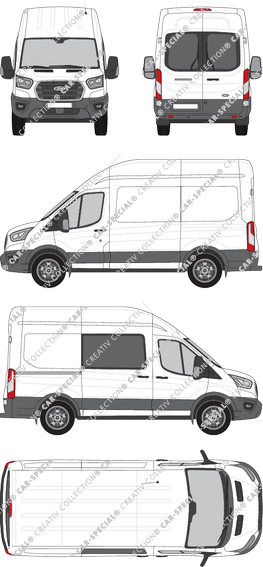 Ford Transit, fourgon, L2H3, Heck verglast, rechts teilverglast, Rear Wing Doors, 1 Sliding Door (2019)