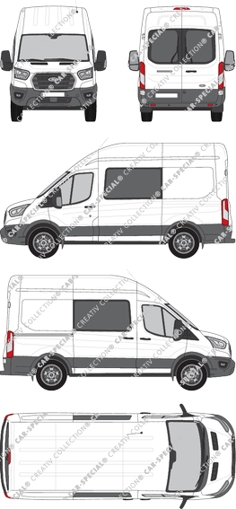 Ford Transit, van/transporter, L2H3, rear window, double cab, Rear Wing Doors, 1 Sliding Door (2019)