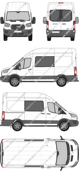 Ford Transit, furgone, L2H3, vitre arrière, Doppelkabine, Rear Wing Doors, 1 Sliding Door (2019)