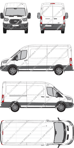 Ford Transit, furgón, L3H2, Rear Wing Doors, 1 Sliding Door (2019)