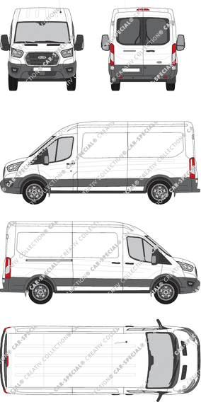 Ford Transit, furgone, L3H2, vitre arrière, Rear Wing Doors, 1 Sliding Door (2019)