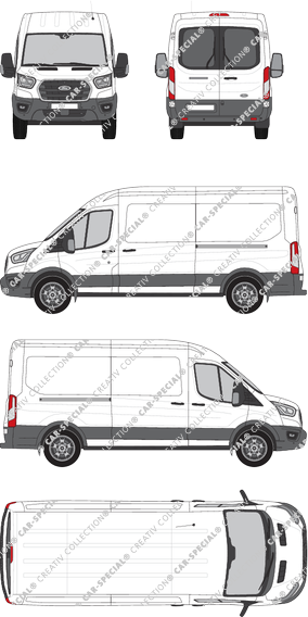 Ford Transit, van/transporter, L3H2, rear window, Rear Wing Doors, 2 Sliding Doors (2019)