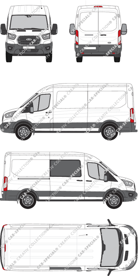 Ford Transit, furgón, L3H2, rechts teilverglast, Rear Wing Doors, 1 Sliding Door (2019)