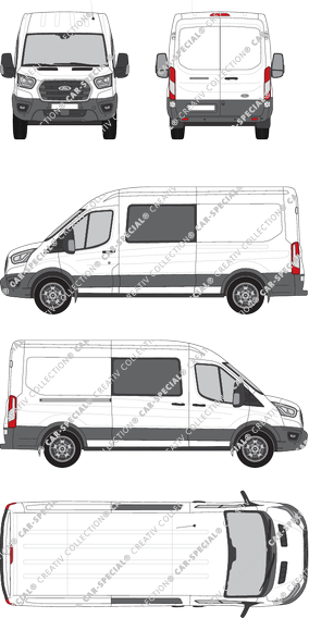 Ford Transit, Kastenwagen, L3H2, Doppelkabine, Rear Wing Doors, 1 Sliding Door (2019)