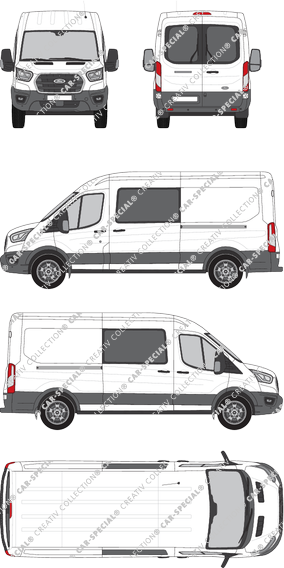 Ford Transit, furgone, L3H2, vitre arrière, Doppelkabine, Rear Wing Doors, 2 Sliding Doors (2019)