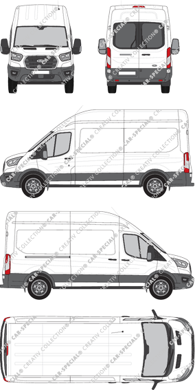Ford Transit, van/transporter, L3H3, rear window, Rear Wing Doors, 1 Sliding Door (2019)