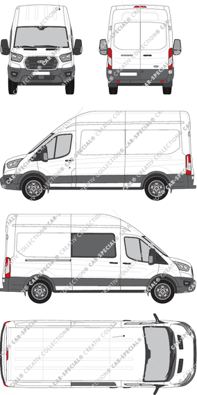 Ford Transit, van/transporter, L3H3, rechts teilverglast, Rear Wing Doors, 1 Sliding Door (2019)