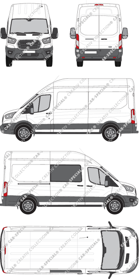 Ford Transit, furgón, L3H3, rechts teilverglast, Rear Wing Doors, 1 Sliding Door (2019)