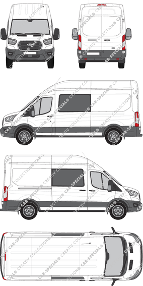 Ford Transit, furgone, L3H3, Doppelkabine, Rear Wing Doors, 1 Sliding Door (2019)