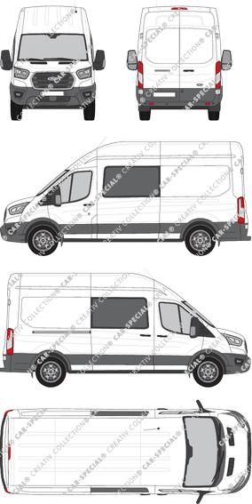 Ford Transit, furgón, L3H3, cabina doble, Rear Wing Doors, 1 Sliding Door (2019)