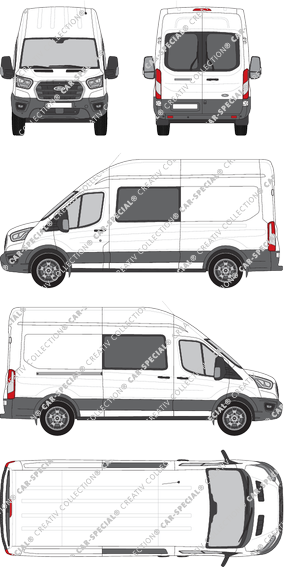 Ford Transit, furgone, L3H3, vitre arrière, Doppelkabine, Rear Wing Doors, 1 Sliding Door (2019)