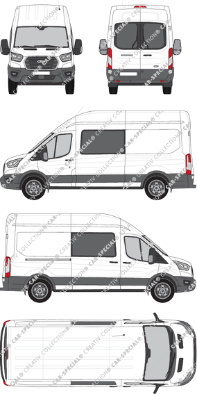 Ford Transit, Kastenwagen, L3H3, Heck verglast, Doppelkabine, Rear Wing Doors, 1 Sliding Door (2019)