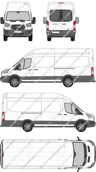 Ford Transit, van/transporter, L4H3, rear window, Rear Wing Doors, 2 Sliding Doors (2019)