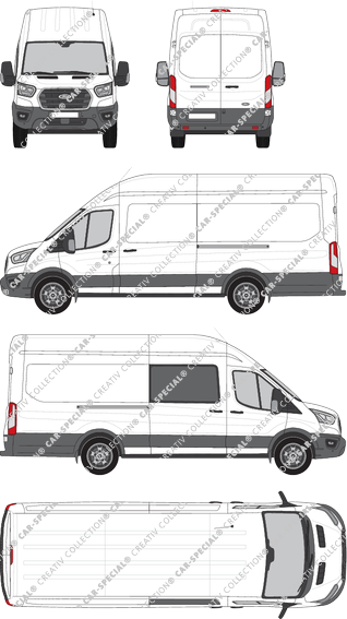 Ford Transit, furgón, L4H3, rechts teilverglast, Rear Wing Doors, 2 Sliding Doors (2019)