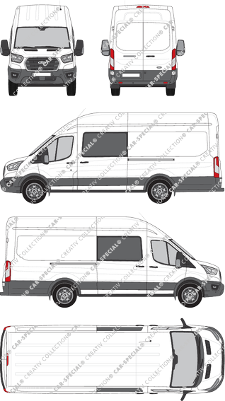 Ford Transit, furgone, L4H3, Doppelkabine, Rear Wing Doors, 2 Sliding Doors (2019)