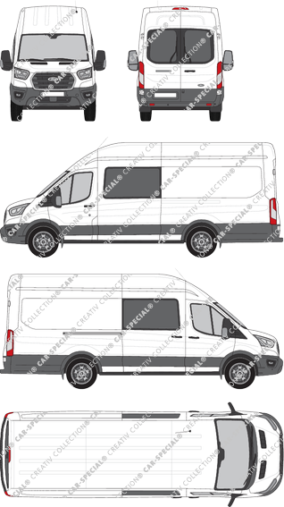 Ford Transit, furgone, L4H3, vitre arrière, Doppelkabine, Rear Wing Doors, 1 Sliding Door (2019)