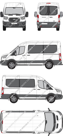 Ford Transit, minibus, L2H2, Rear Wing Doors, 2 Sliding Doors (2019)
