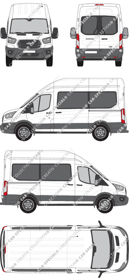 Ford Transit, minibus, L2H3, Rear Wing Doors, 2 Sliding Doors (2019)