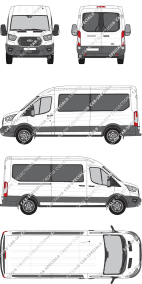 Ford Transit, minibus, L3H2, Rear Wing Doors, 1 Sliding Door (2019)