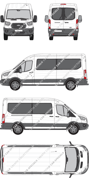 Ford Transit, microbús, L3H2, Rear Wing Doors, 1 Sliding Door (2019)