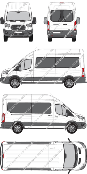 Ford Transit, microbús, L3H3, Rear Wing Doors, 1 Sliding Door (2019)