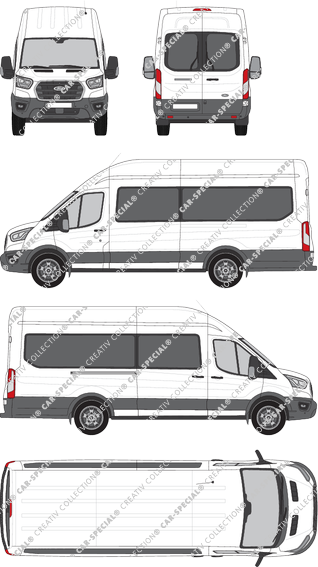 Ford Transit, minibus, L4H3, Rear Wing Doors, 1 Sliding Door (2019)