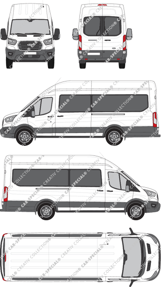 Ford Transit, camionnette, L4H3, Rear Wing Doors, 2 Sliding Doors (2019)