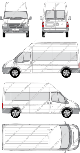 Ford Transit, minibus, high roof, long wheelbase, Rear Wing Doors, 1 Sliding Door (2006)
