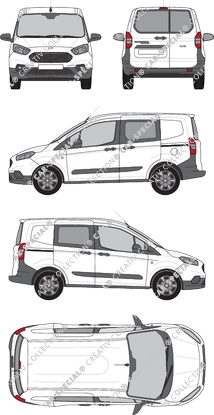Ford Transit Courier, van/transporter, rear window, double cab, Rear Wing Doors, 2 Sliding Doors (2018)