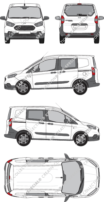 Ford Transit Courier, furgone, vitre arrière, Doppelkabine, Rear Flap, 2 Sliding Doors (2018)