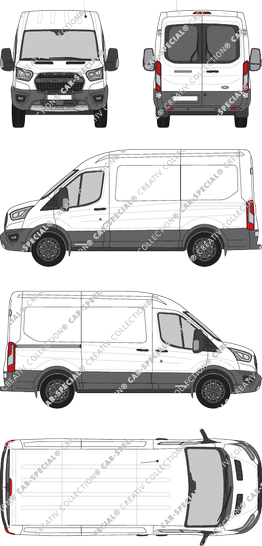 Ford Transit Trail, fourgon, L2H2, Heck verglast, Rear Wing Doors, 1 Sliding Door (2020)