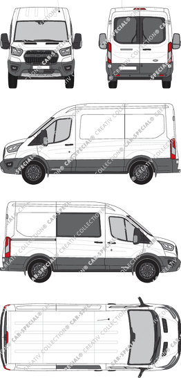 Ford Transit Trail, furgón, L2H2, Heck verglast, rechts teilverglast, Rear Wing Doors, 1 Sliding Door (2020)