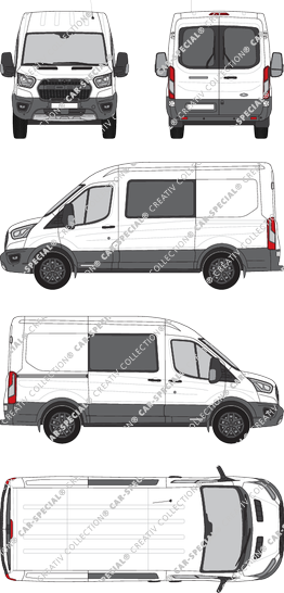 Ford Transit Trail, fourgon, L2H2, Heck verglast, double cabine, Rear Wing Doors, 1 Sliding Door (2020)