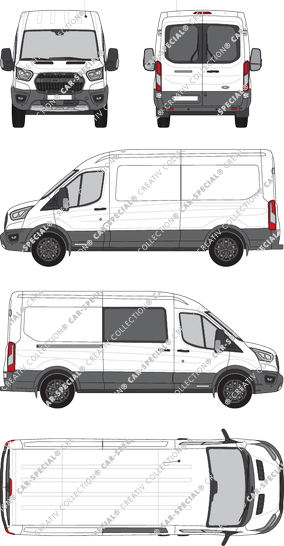 Ford Transit Trail, furgón, L3H2, Heck verglast, rechts teilverglast, Rear Wing Doors, 1 Sliding Door (2020)