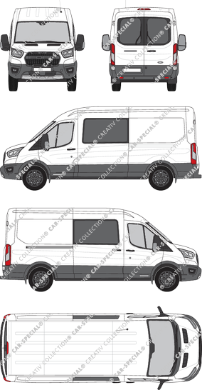 Ford Transit Trail, furgone, L3H2, vitre arrière, Doppelkabine, Rear Wing Doors, 1 Sliding Door (2020)