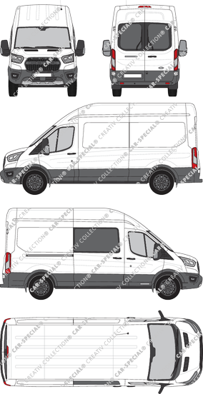 Ford Transit Trail, furgone, L3H3, Heck verglast, rechts teilverglast, Rear Wing Doors, 1 Sliding Door (2020)