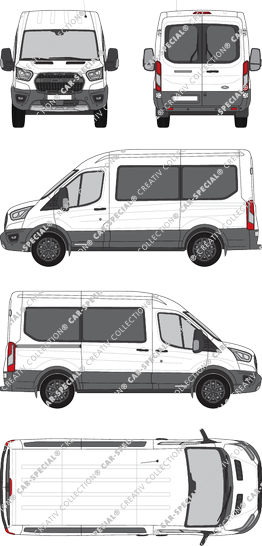 Ford Transit Trail, microbús, L2H2, Rear Wing Doors, 1 Sliding Door (2020)