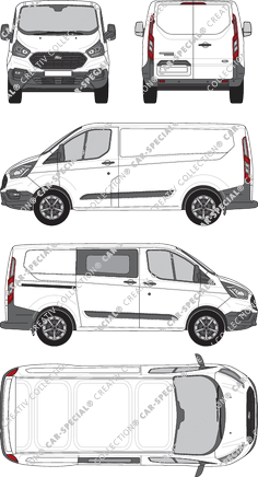 Ford Transit Custom, furgone, L1H1, rechts teilverglast, Rear Wing Doors, 1 Sliding Door (2018)