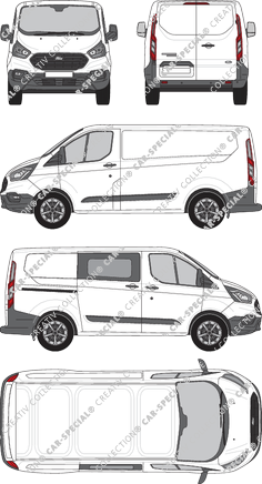 Ford Transit Custom, fourgon, L1H1, rechts teilverglast, Rear Wing Doors, 1 Sliding Door (2018)