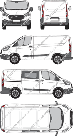 Ford Transit Custom, van/transporter, L1H1, rechts teilverglast, Rear Flap, 1 Sliding Door (2018)