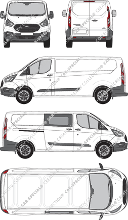 Ford Transit Custom, furgone, L2H1, rechts teilverglast, Rear Wing Doors, 1 Sliding Door (2018)