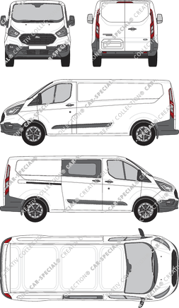 Ford Transit Custom, fourgon, L2H1, rechts teilverglast, Rear Wing Doors, 1 Sliding Door (2018)